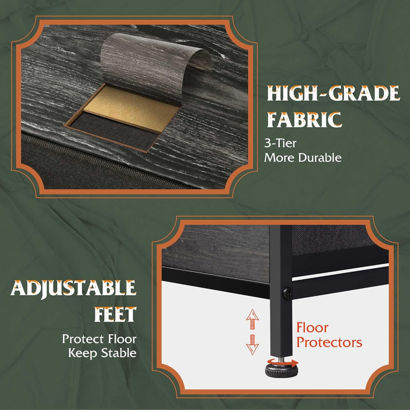 5 Drawer Fabric Dresser Chest Storage Organizer Wood Grain Charcoal Black6