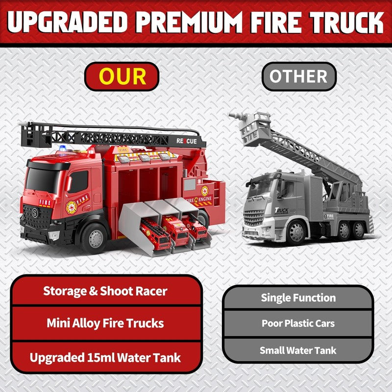 Fire Truck Toy for Boys 2–5 – Lights, Siren Sounds, Water Spray, Ladder & 6 Mini6