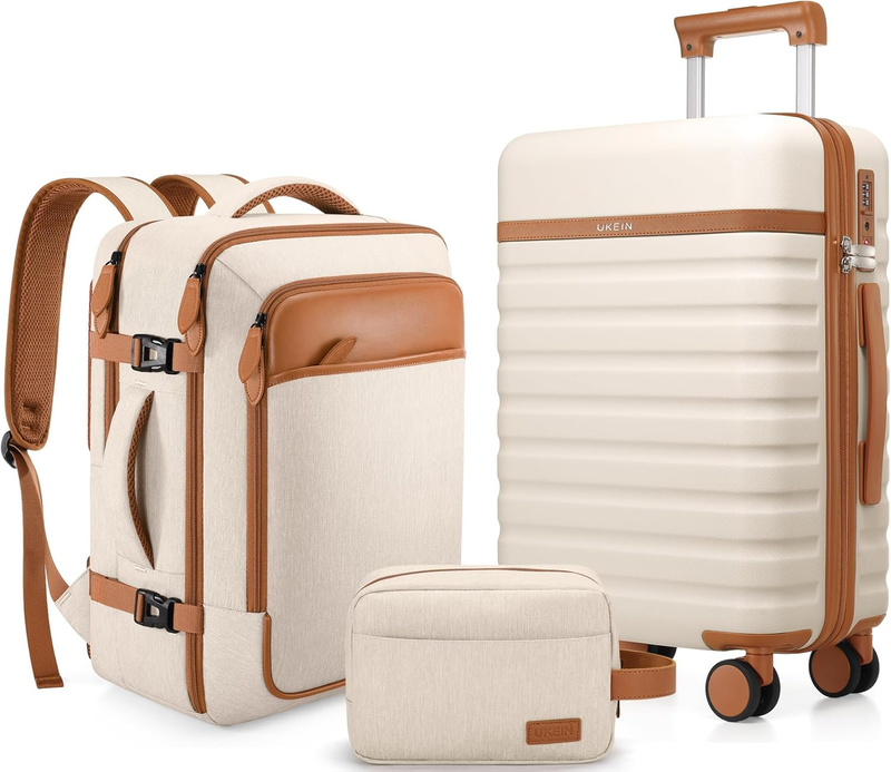 3 Piece Luggage Set 20" Carry On Spinner Hardside Suitcase w/ TSA Lock Beige9