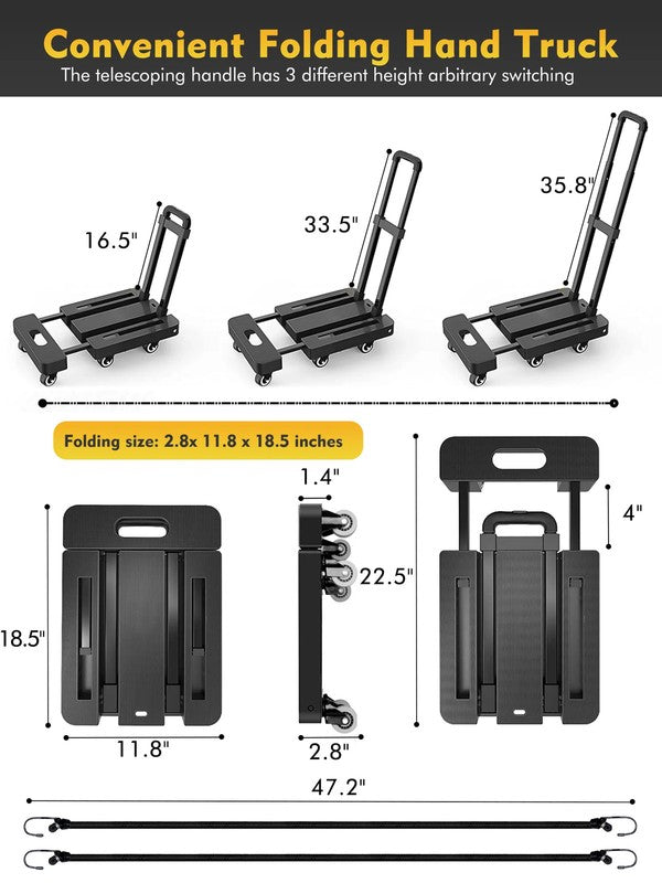Folding Hand Truck 500LB Heavy Duty Dolly Cart 6 Wheels Utility Platform Black6