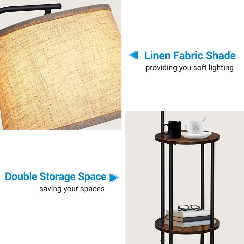 62" Rustic Farmhouse Wooden Floor Lamp with Table, Brown Lamp for Living Room2