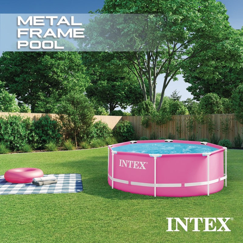 8ft Round Metal Frame Pool 30in Above Ground Swimming Pool Pink2