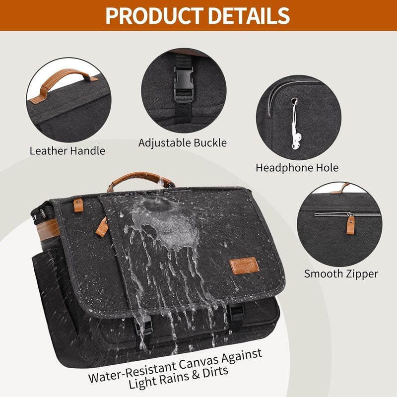 Mens Messenger Bag 17-17.3in Water Resistant Briefcase Teacher Office Dark Grey7