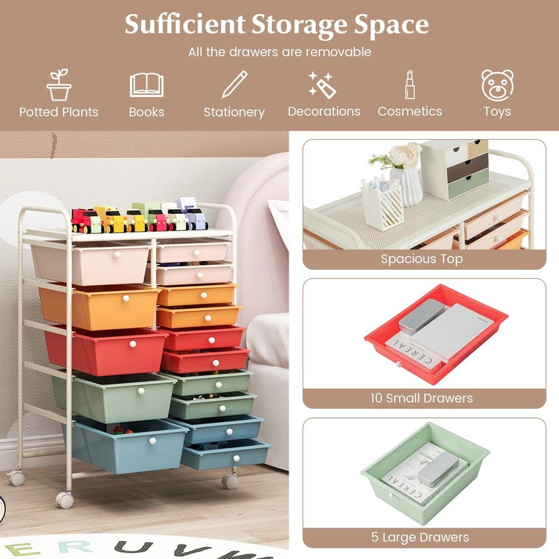 15 Drawer Rolling Storage Cart Tools Scrapbook Paper Office School Organizer Mul5