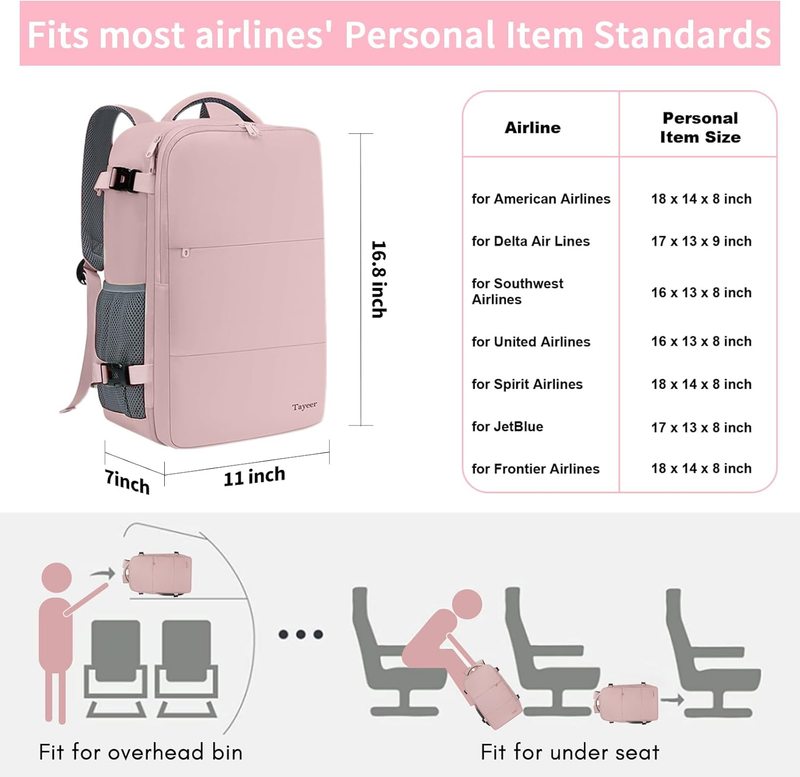 Travel Backpack for Women Carry On w/ USB Port Shoe Pouch TSA Pink2