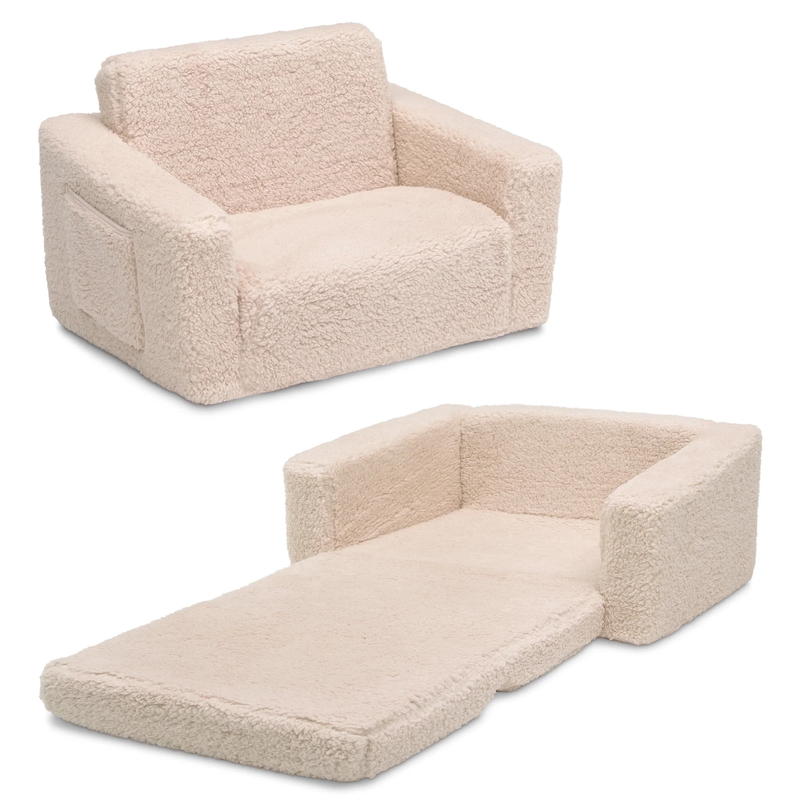 Cozee Flip Out Sherpa 2 In 1 Convertible Chair to Lounger for Kids, Cream0