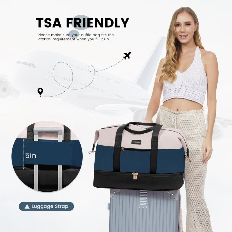 Women Travel Duffel Bag Large Weekender Gym Bag Shoe Compartment Packing Cubes3