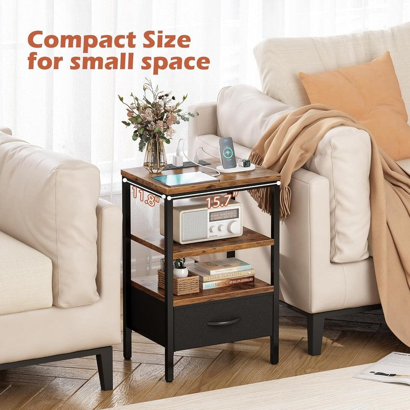 Nightstand with Charging Station, Bed Side Table with Adjustable Fabric Drawer6