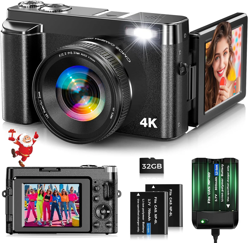 4K 48MP Digital Vlogging Camera Autofocus 16X Zoom +32GB SD Card0