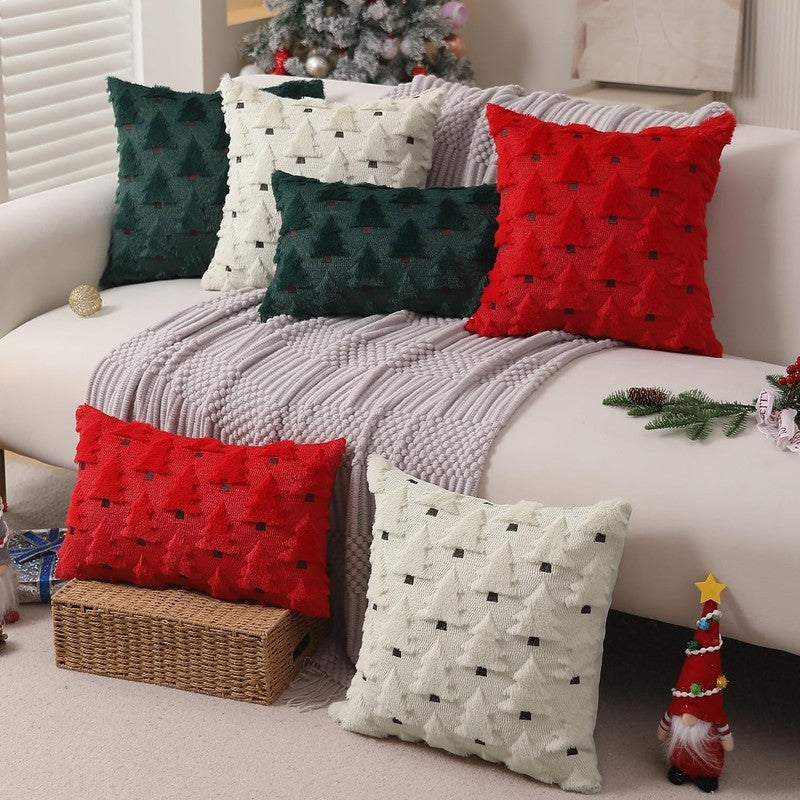 Christmas Pillow Covers 18"x18" Set of 2 Cream White Plush Faux Fur Tree Decor4