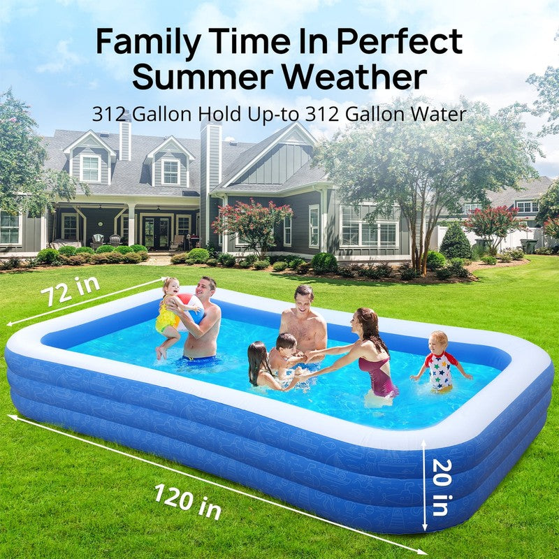 120x72x20 Inflatable Swimming Pool Large Family Kiddie Outdoor Pool6