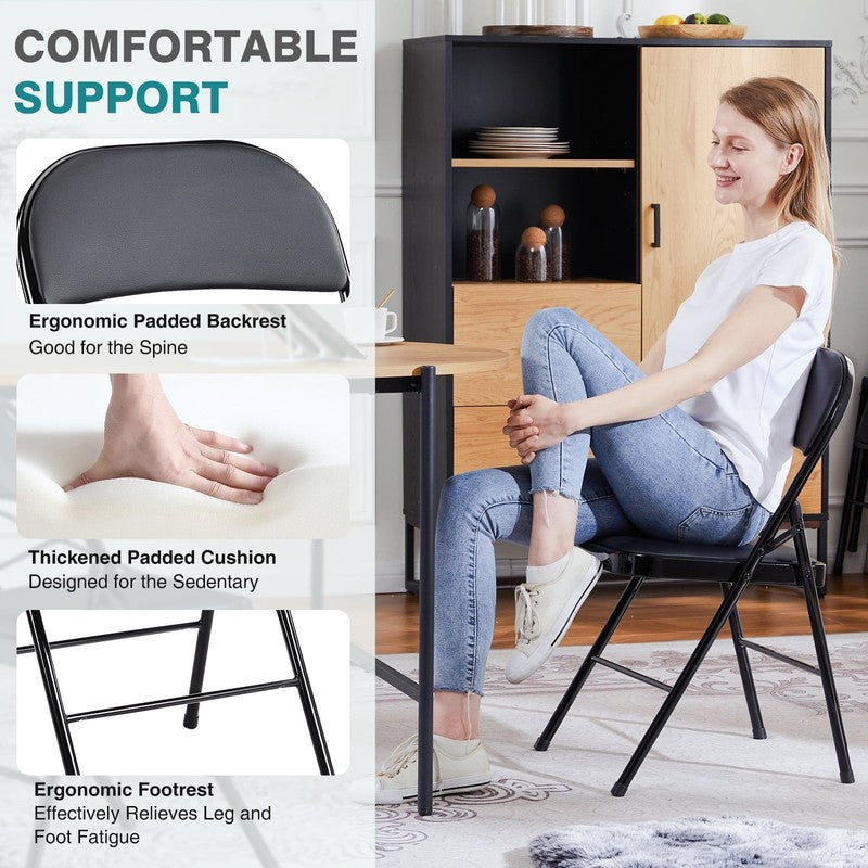 Folding Chairs 2 Pack/4 Pack, Padded PU Leather Seat, Heavy Duty,Black/Khaki3