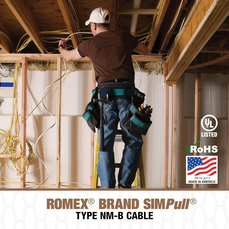 Romex Simpull 12/2 Solid Indoor NMB Cable 100ft Coil   Reliable & Durable4