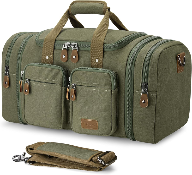 Expandable 50L Canvas Duffle Bag Army Green Travel Gym Weekender Carry On0