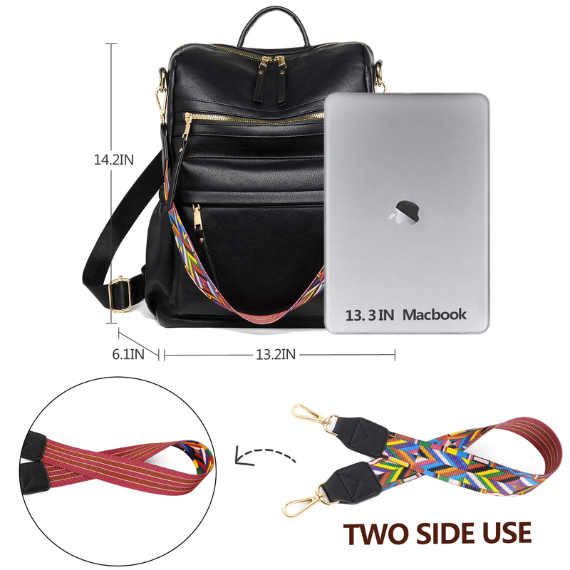 Ladies PU Leather Backpack Convertible Shoulder School Bag Large3