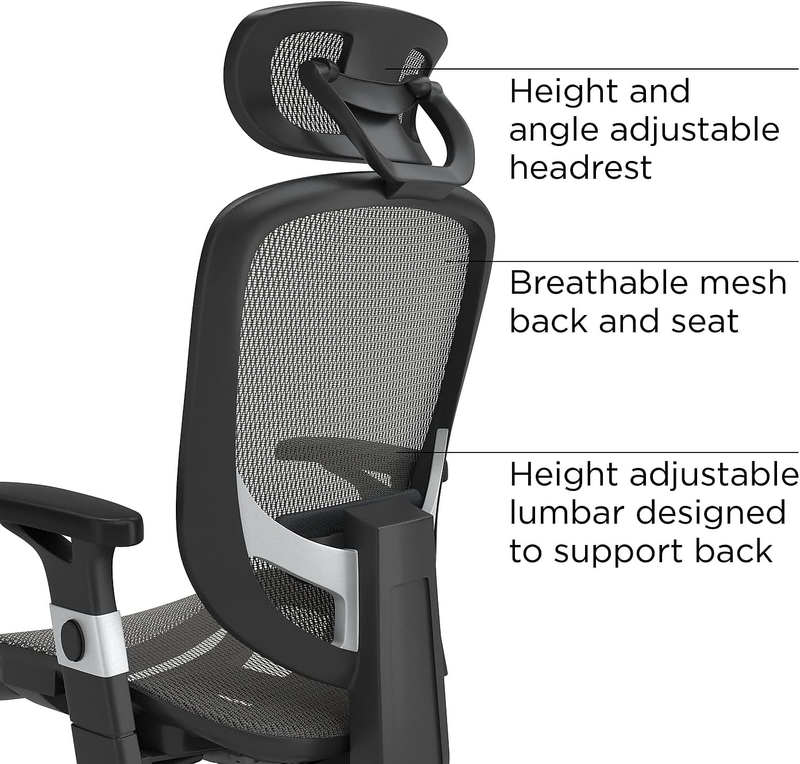 Hyken Ergonomic Task Chair with Lumbar Support & Mesh, Charcoal Gray2