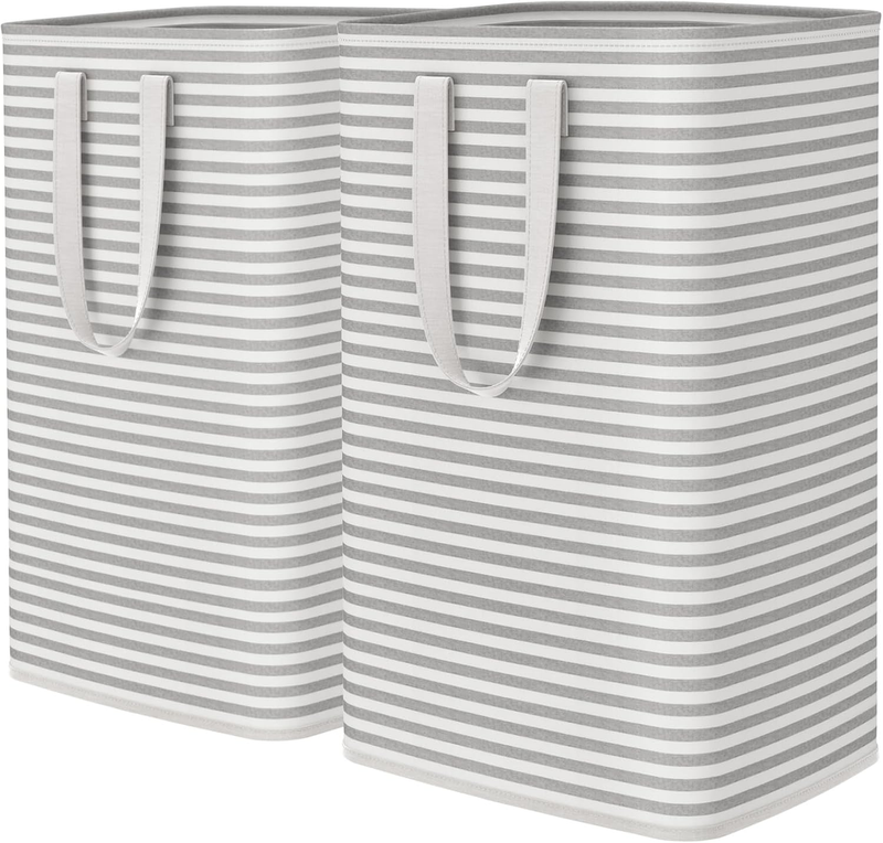 2 Pack 80L Laundry Basket Collapsible Waterproof Reinforced Handles Grey1