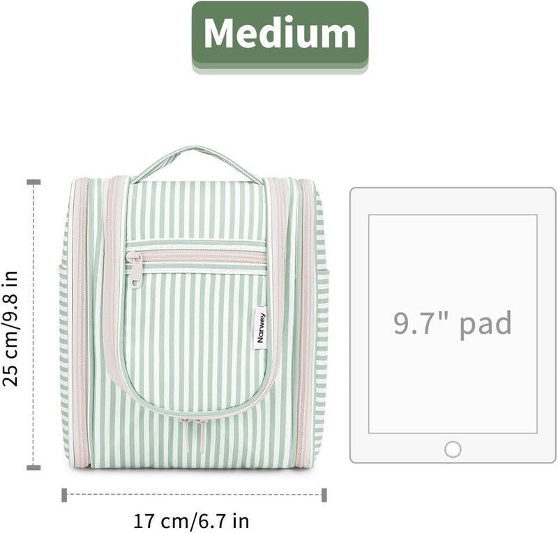 Small Striped Hanging Travel Toiletry Bag Makeup Organizer Mint Green Stripe6
