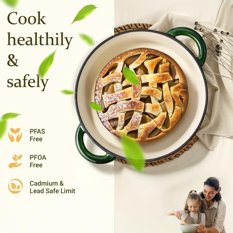 5.5QT Cast Iron Dutch Oven w/ Lid Sourdough Baking Glossy Green1