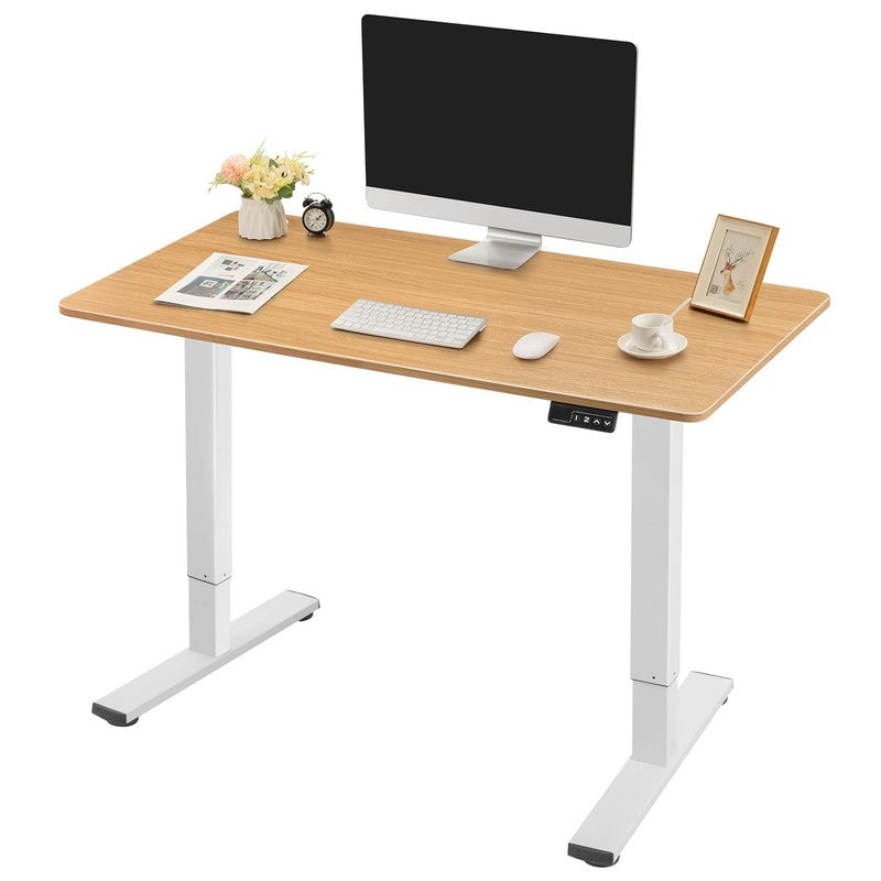 40"×24" Electric Height Adjustable Standing Desk T Shaped Metal White/Wood1