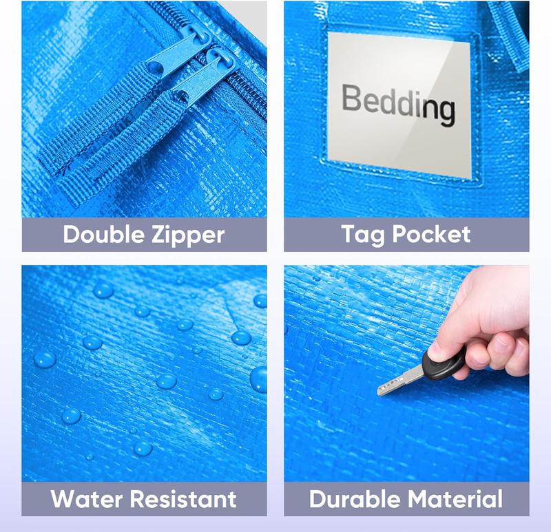 6 Pack Extra Large Heavy Duty Moving Bags Zipper Storage Totes Sky Blue5