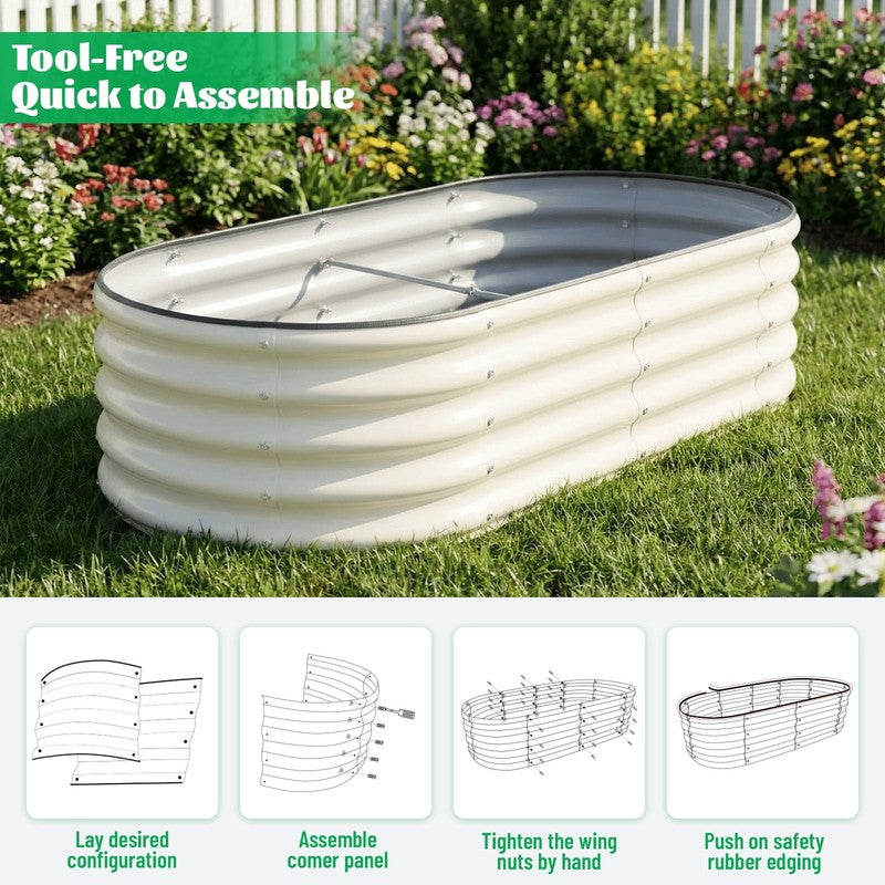4X2X1 Ft Galvanized Garden Beds, 2 Pcs White Oval Planters for Vegetables and Ou4