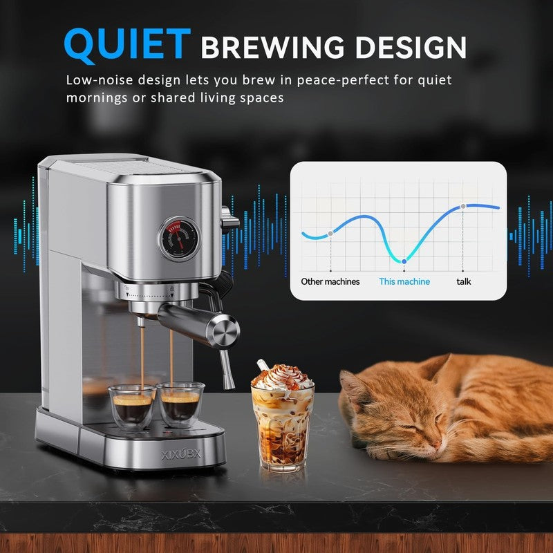 20 Bar Espresso Machine with Milk Frother 42oz Silver Stainless Steel2