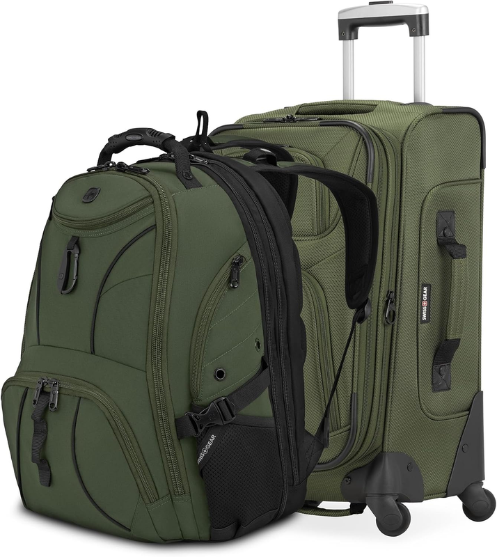 2 Piece Travel Set Carry On Spinner + 17" Laptop Backpack RFID Evergreen11