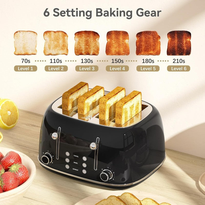 4-Slice Retro Toaster Stainless Steel 6 Shade Settings Cancel/Defrost/Reheat3