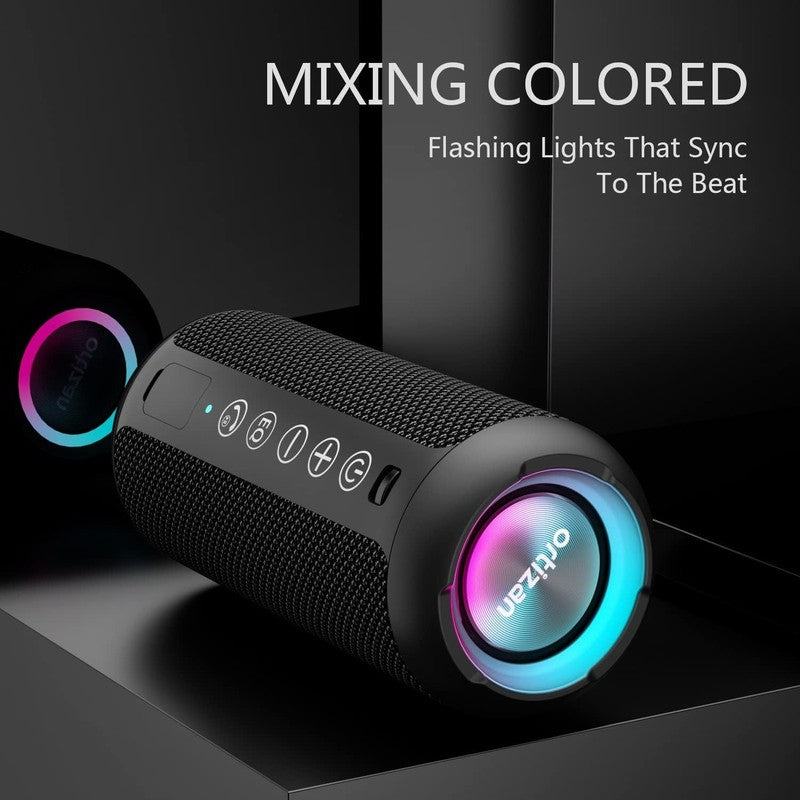 24W Bluetooth Speaker, IPX7 Waterproof, Deep Bass, LED Lights, 30H Play, Black1