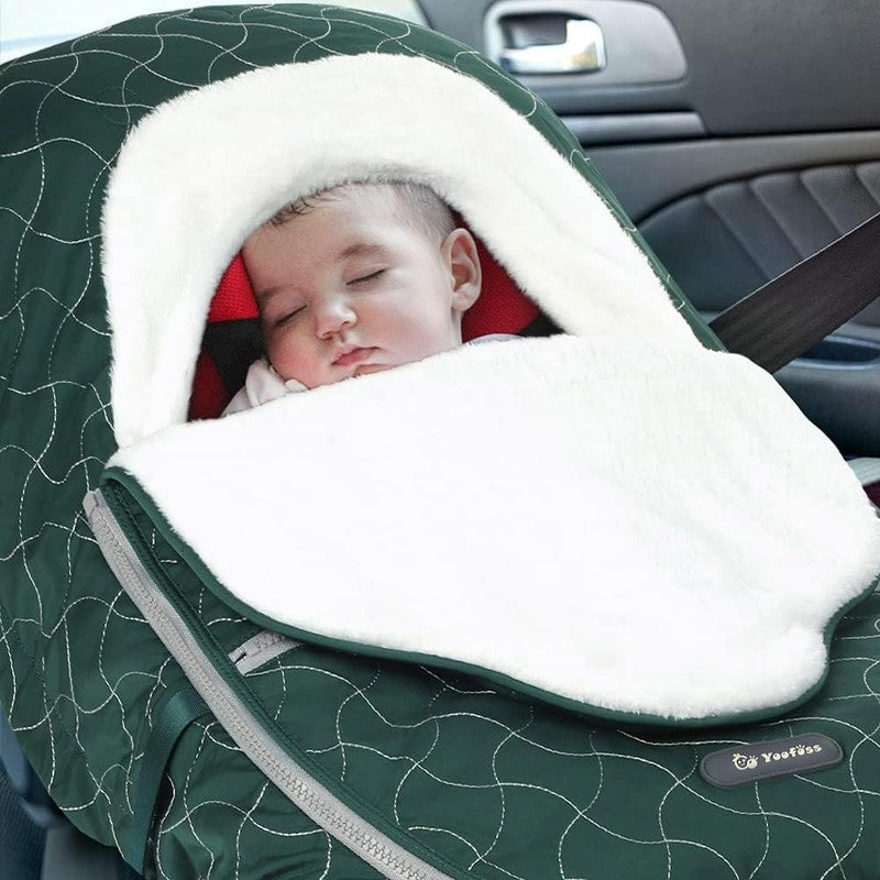 Winter Baby Car Seat Cover, Plush Fleece Canopy for Infants, Dark Green6