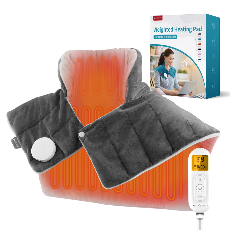Large Weighted Electric Heating Pad, Flannel, 19" X 24", Gray0