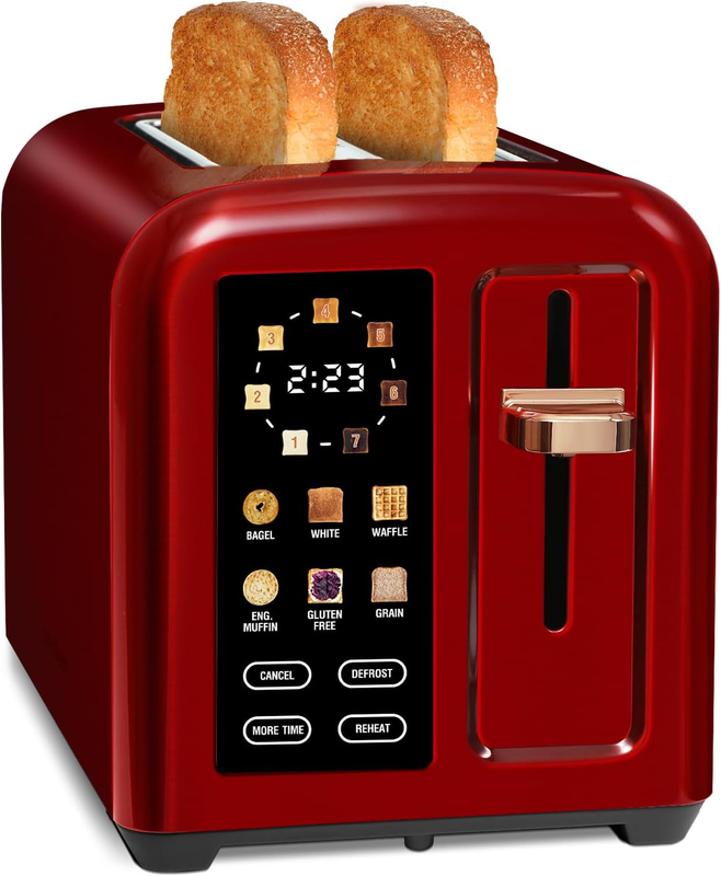 2 Slice Touch Control Toaster LCD 1350W Wide Slots Dark Cherry8