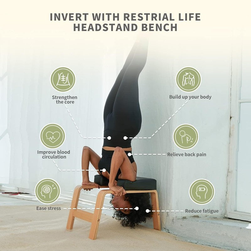 Yoga Headstand Bench Chair Wood PU Pad Inversion Fitness Stand Gym Home4