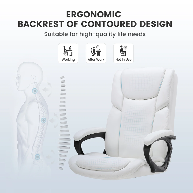 Executive Ergonomic High Back Leather Home Office Desk Chair, White10