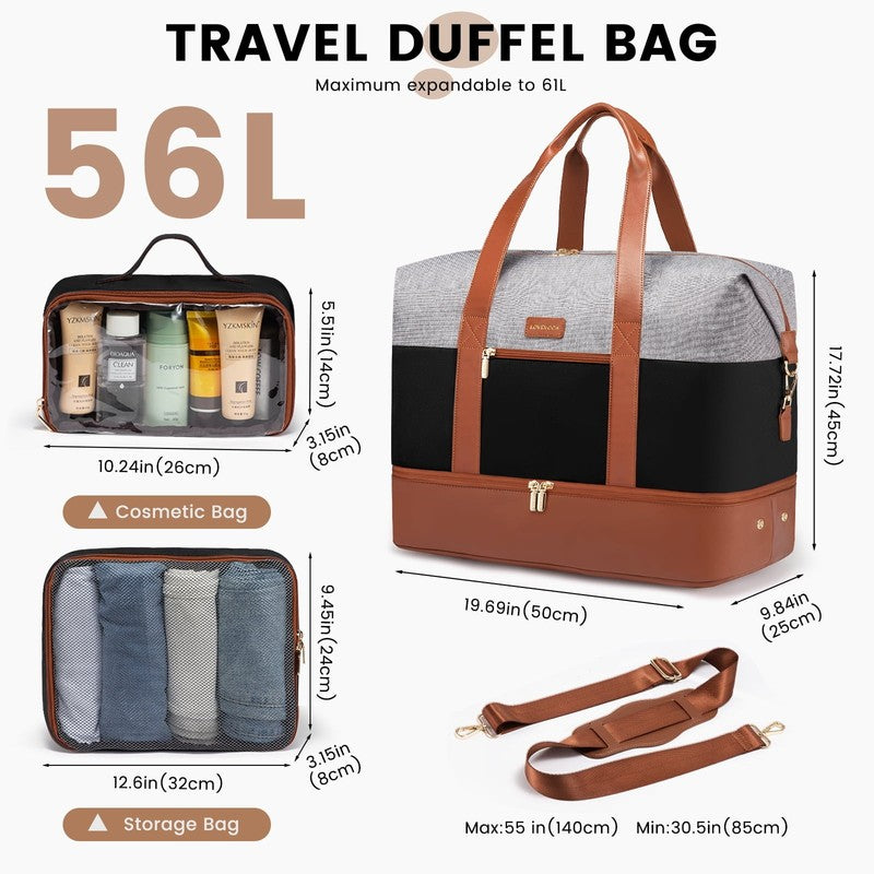 Women Travel Duffel Bag Large Weekender Gym Bag Shoe Compartment Packing Cubes4