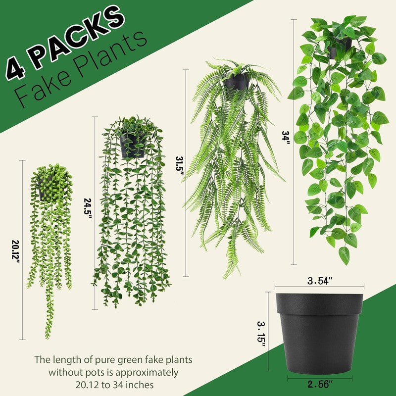 4Pcs Fake Plants Hanging Artificial Ivy Vine Faux Eucalyptus Hanging Plants, Bos1