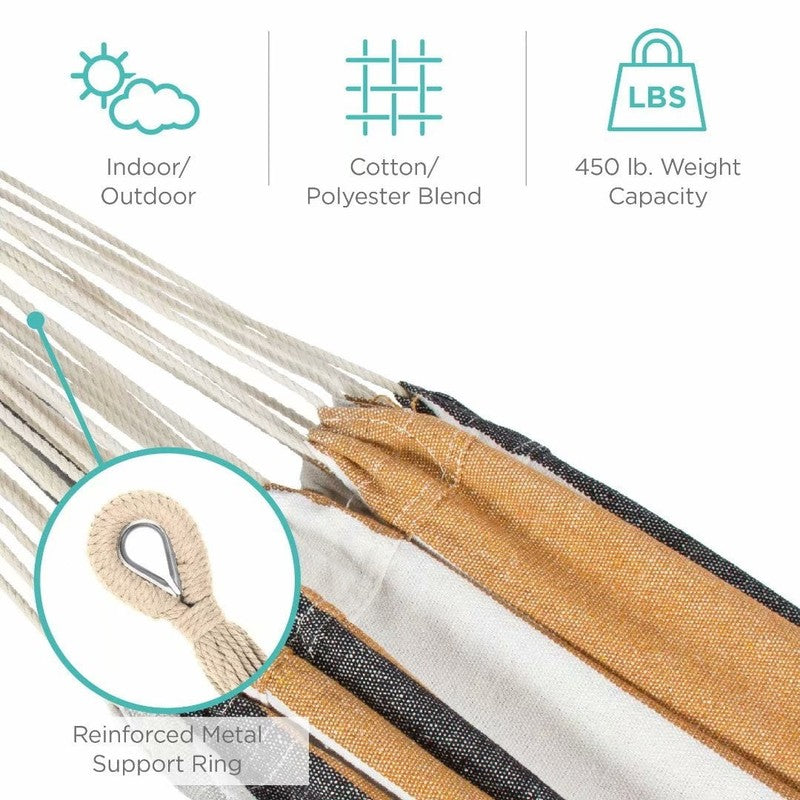 2-Person Cotton Hammock with Space Saving Steel Stand Garden Yard Outdoor 450Lb 7
