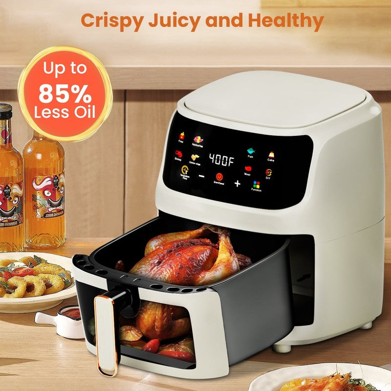 Large 7.5QT Air Fryer, 8 in 1 Touchscreen, 1700W, Cream White Design2