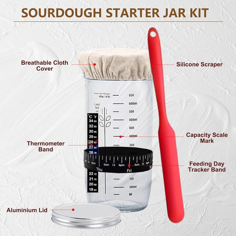 Complete Sourdough Starter Kit w/ 9" Banneton Basket & Glass Starter Jar2