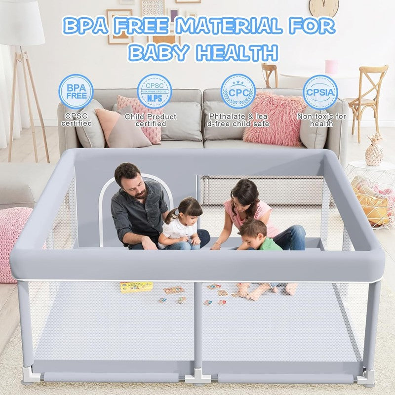 Deluxe Baby Playpen 50x50 Inch - Indoor/Outdoor Soft Mesh Playard in Grey3
