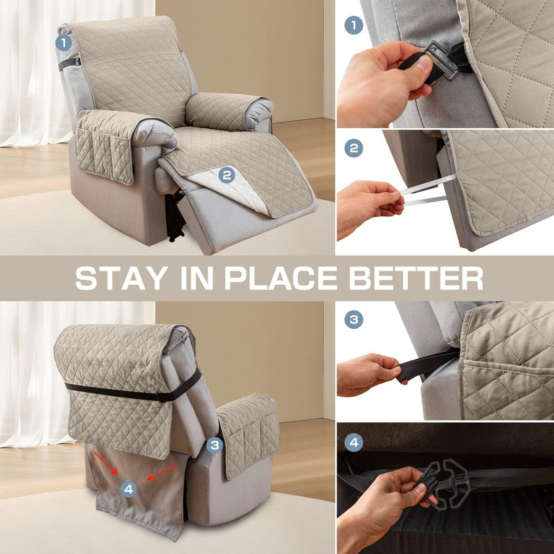 Non-Slip Recliner Chair Cover 25" Khaki with Pocket for Dogs & Pets1