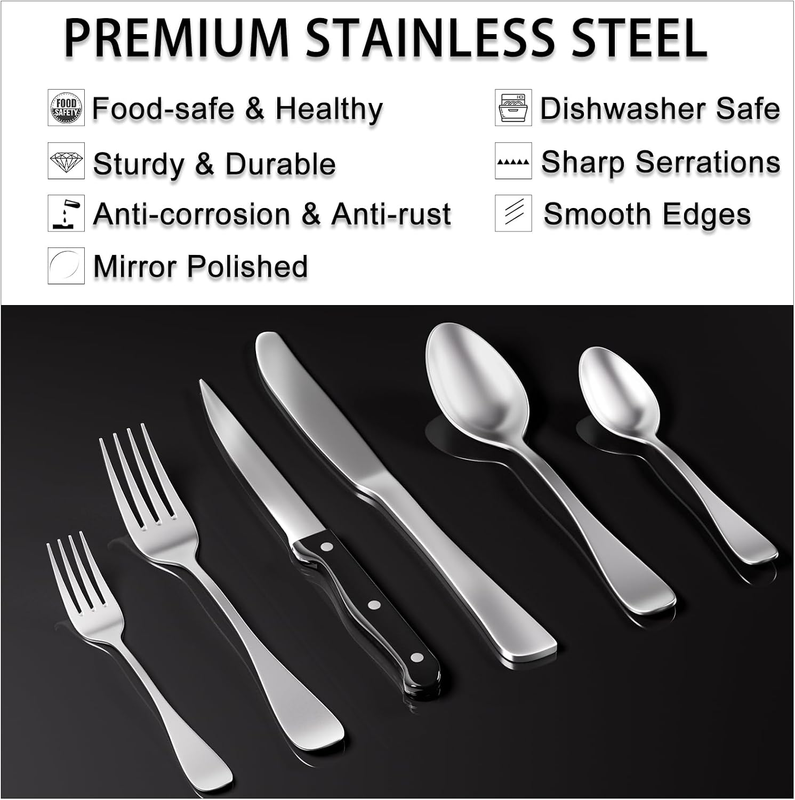 49Pc Stainless Steel Silverware Set for 8 w/ Organizer Steak Knives4