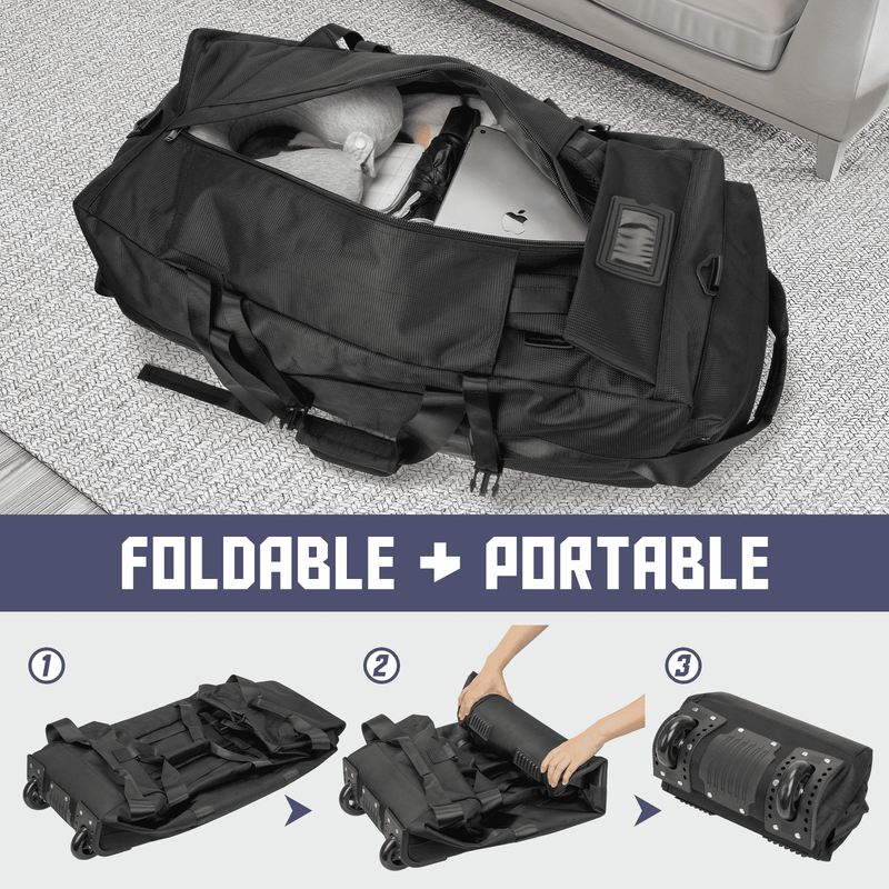 34 Inch Foldable Rolling Duffle Bag, 90L Water Resistant Multi Use Travel Bag wi2