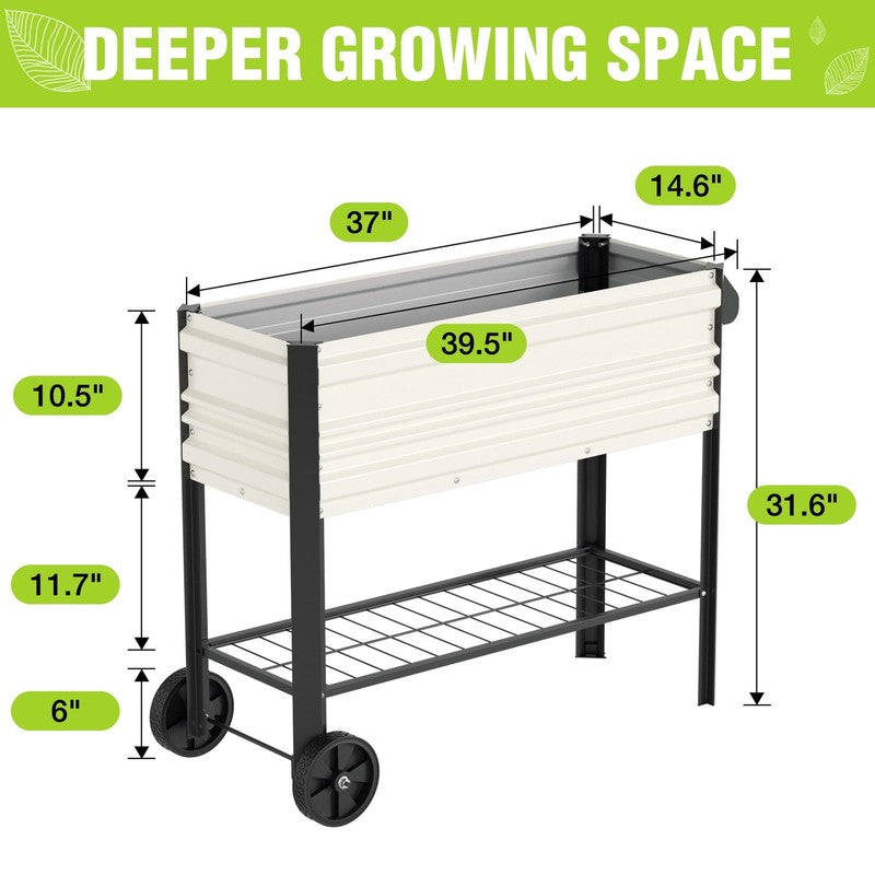 37In Outdoor Galvanized Raised Garden Bed with Legs and Wheels -White7