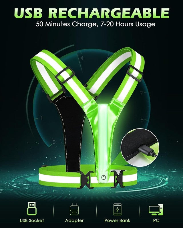 LED Reflective Vest Running Gear, 5 Lights Colors High Visibility Reflective Run3