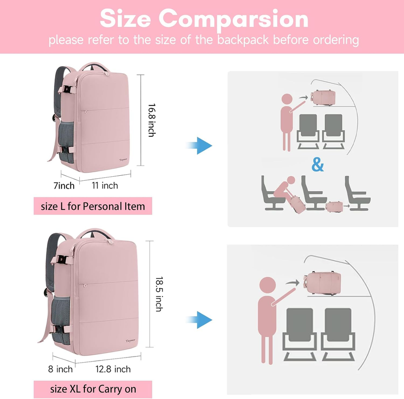 Travel Backpack for Women Carry On w/ USB Port Shoe Pouch TSA Pink5