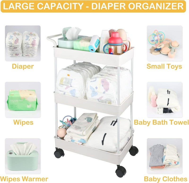Baby Diaper Caddy, Plastic Movable Cart for Newborn Nursery Essentials Diaper St5