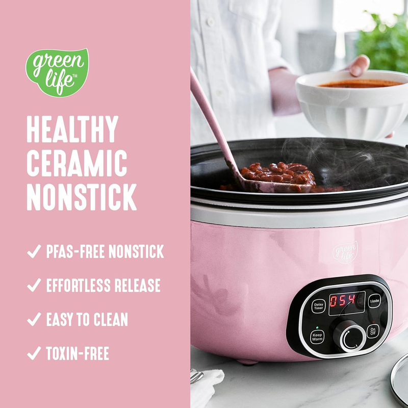 6QT Slow Cooker, Non-Toxic Pfas-Free Ceramic Nonstick Removable Interior Bowl, P2