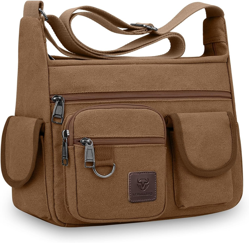 Canvas Shoulder Bag Men Multi Pockets 13 Inch Laptop Crossbody Sling Travel Bag0